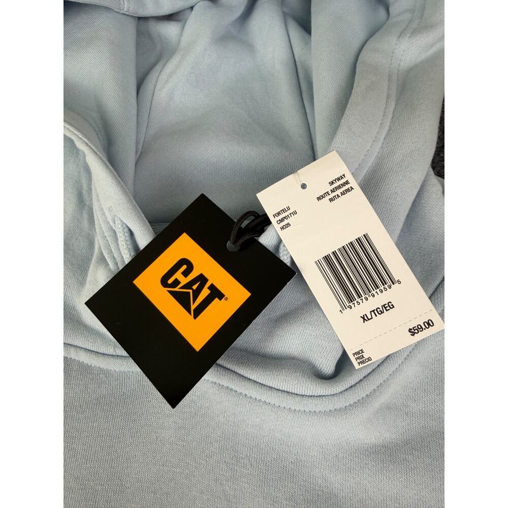 NWT Caterpillar CAT Men's Light Blue Skyway Logo Pullover Hoodie Sweatshirt XL - Picture 8 of 8